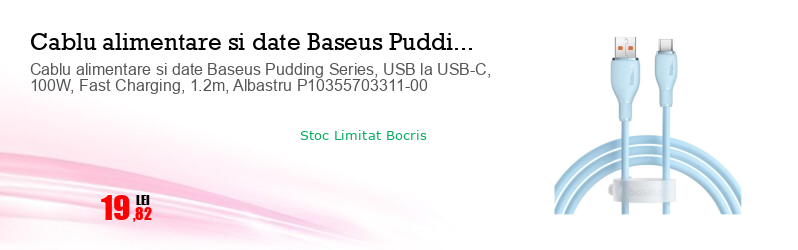 Cablu alimentare si date Baseus Pudding Series, USB la USB-C, 100W, Fast Charging, 1.2m, Albastru P10355703311-00