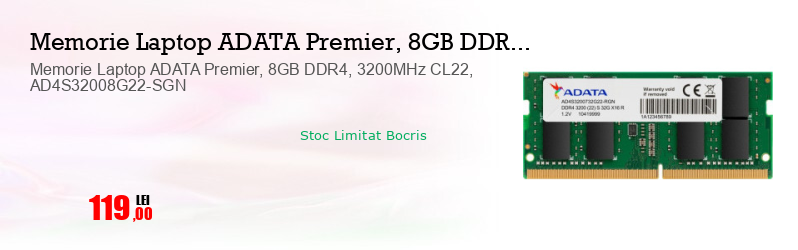 Memorie Laptop ADATA Premier, 8GB DDR4, 3200MHz CL22, AD4S32008G22-SGN
