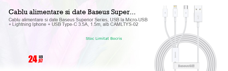 Cablu alimentare si date Baseus Superior Series, USB la Micro-USB + Lightning Iphone + USB Type-C 3.5A, 1.5m, alb CAMLTYS-02