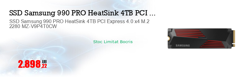SSD Samsung 990 PRO HeatSink 4TB PCI Express 4.0 x4 M.2 2280 MZ-V9P4T0CW