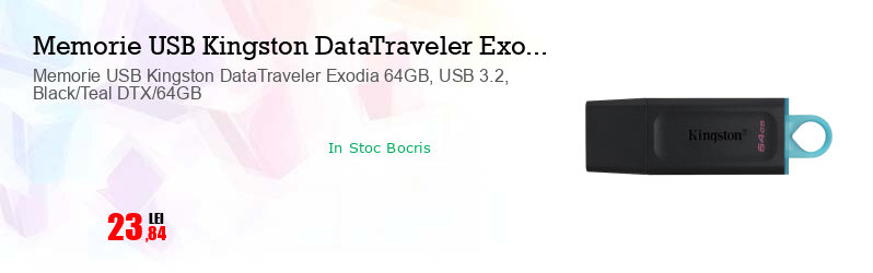 Memorie USB Kingston DataTraveler Exodia 64GB, USB 3.2, Black/Teal DTX/64GB