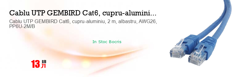 Cablu UTP GEMBIRD Cat6, cupru-aluminiu, 2 m, albastru, AWG26, PP6U-2M/B
