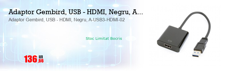 Adaptor Gembird, USB - HDMI, Negru, A-USB3-HDMI-02