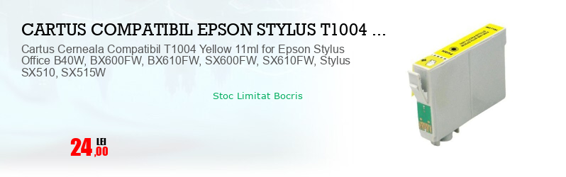 Cartus Cerneala Compatibil T1004 Yellow 11ml for Epson Stylus Office B40W, BX600FW, BX610FW, SX600FW, SX610FW, Stylus SX510, SX515W