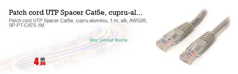 Patch cord UTP Spacer Cat5e, cupru-aluminiu, 1 m, alb, AWG26, SP-PT-CAT5-1M