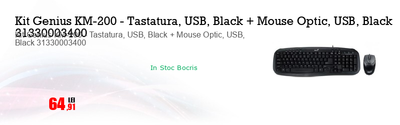 Kit Genius KM-200 - Tastatura, USB, Black + Mouse Optic, USB, Black 31330003400
