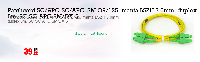 Patchcord SC/APC-SC/APC, SM O9/125, manta LSZH 3.0mm, duplex 5m, SC-SC-APC-SM/DX-5