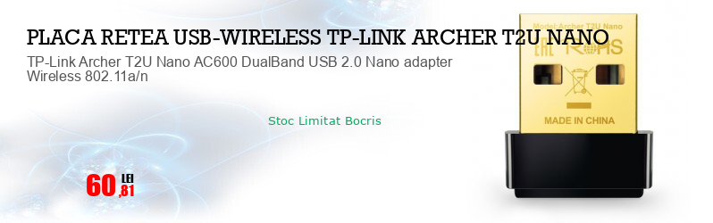 TP-Link Archer T2U Nano AC600 DualBand USB 2.0 Nano adapter Wireless 802.11a/n