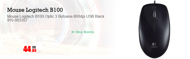 Mouse Logitech B100 Optic 3 Butoane 800dpi USB Black 910-003357