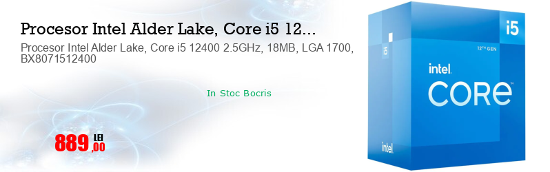 Procesor Intel Alder Lake, Core i5 12400 2.5GHz, 18MB, LGA 1700, BX8071512400