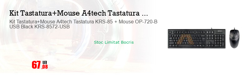 Kit Tastatura+Mouse A4tech Tastatura KRS-85 + Mouse OP-720-B USB Black KRS-8572-USB