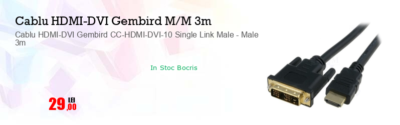 Cablu HDMI-DVI Gembird CC-HDMI-DVI-10 Single Link Male - Male 3m