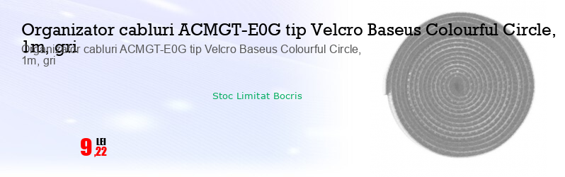 Organizator cabluri ACMGT-E0G tip Velcro Baseus Colourful Circle, 1m, gri