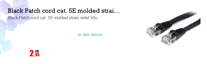 Black Patch cord cat. 5E molded strain relief 50u