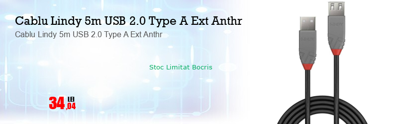 Cablu Lindy 5m USB 2.0 Type A Ext Anthr