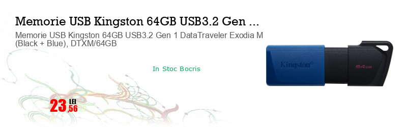 Memorie USB Kingston 64GB USB3.2 Gen 1 DataTraveler Exodia M (Black + Blue), DTXM/64GB