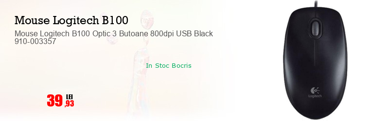 Mouse Logitech B100 Optic 3 Butoane 800dpi USB Black 910-003357
