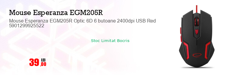 Mouse Esperanza EGM205R Optic 6D 6 butoane 2400dpi USB Red 5901299925522