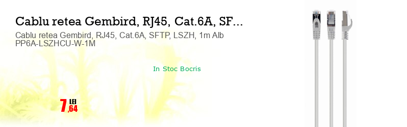 Cablu retea Gembird, RJ45, Cat.6A, SFTP, LSZH, 1m Alb PP6A-LSZHCU-W-1M