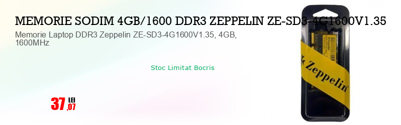 Memorie Laptop DDR3 Zeppelin ZE-SD3-4G1600V1.35, 4GB, 1600MHz