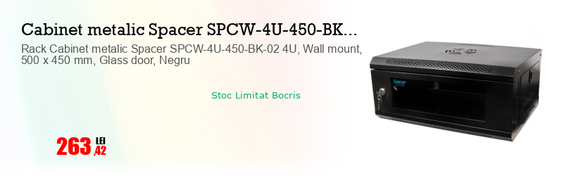 Rack Cabinet metalic Spacer SPCW-4U-450-BK-02 4U, Wall mount, 500 x 450 mm, Glass door, Negru