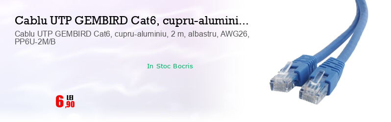 Cablu UTP GEMBIRD Cat6, cupru-aluminiu, 2 m, albastru, AWG26, PP6U-2M/B