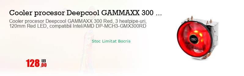 Cooler procesor Deepcool GAMMAXX 300 Red, 3 heatpipe-uri, 120mm Red LED, compatibil Intel/AMD DP-MCH3-GMX300RD