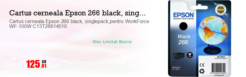 Cartus cerneala Epson 266 black, singlepack,pentru WorkForce WF-100W C13T26614010