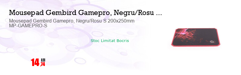 Mousepad Gembird Gamepro, Negru/Rosu S 200x250mm MP-GAMEPRO-S