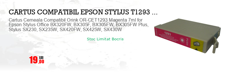 Cartus Cerneala Compatibil Orink OR-CET1293 Magenta 7ml for Epson Stylus Office BX320FW, BX305F, BX305FW, BX305FW Plus, Stylus SX230, SX235W, SX420FW, SX425W, SX430W