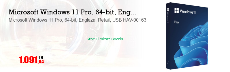 Microsoft Windows 11 Pro, 64-bit, Engleza, Retail, USB HAV-00163 