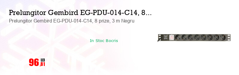 Prelungitor Gembird EG-PDU-014-C14, 8 prize, 3 m Negru
