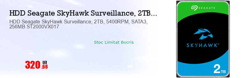 HDD Seagate SkyHawk Surveillance, 2TB, 5400RPM, SATA3, 256MB ST2000VX017