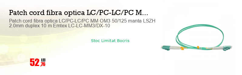 Patch cord fibra optica LC/PC-LC/PC MM OM3 50/125 manta LSZH 2.0mm duplex 10 m Emtex LC-LC-MM3/DX-10