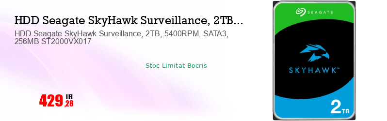 HDD Seagate SkyHawk Surveillance, 2TB, 5400RPM, SATA3, 256MB ST2000VX017