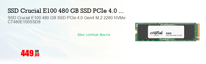 SSD Crucial E100 480 GB SSD PCIe 4.0 Gen4 M.2 2280 NVMe CT480E100SSD8