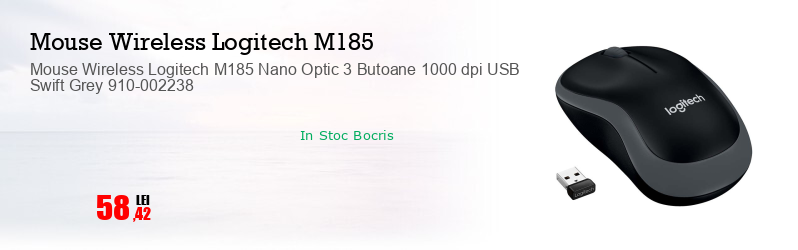 Mouse Wireless Logitech M185 Nano Optic 3 Butoane 1000 dpi USB Swift Grey 910-002238