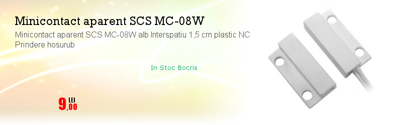Minicontact aparent SCS MC-08W alb Interspatiu 1,5 cm plastic NC Prindere hosurub