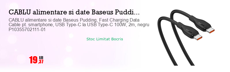 CABLU alimentare si date Baseus Pudding, Fast Charging Data Cable pt. smartphone, USB Type-C la USB Type-C 100W, 2m, negru P10355702111-01