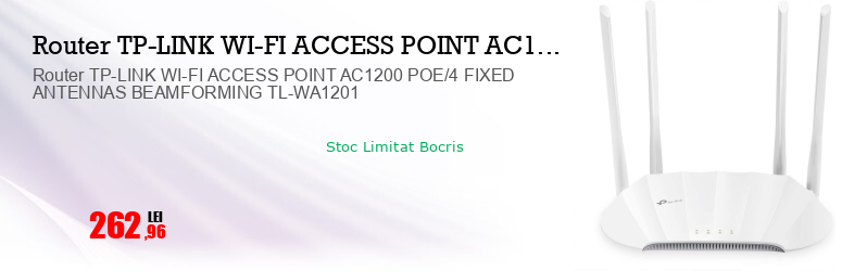 Router TP-LINK WI-FI ACCESS POINT AC1200 POE/4 FIXED ANTENNAS BEAMFORMING TL-WA1201 