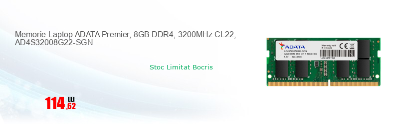 Memorie Laptop ADATA Premier, 8GB DDR4, 3200MHz CL22, AD4S32008G22-SGN