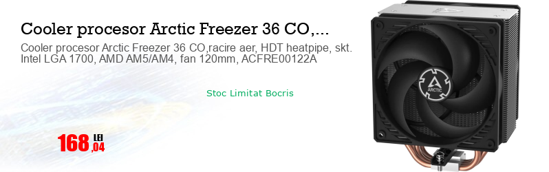 Cooler procesor Arctic Freezer 36 CO,racire aer, HDT heatpipe, skt. Intel LGA 1700, AMD AM5/AM4, fan 120mm, ACFRE00122A