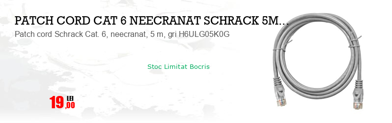 Patch cord Schrack Cat. 6, neecranat, 5 m, gri H6ULG05K0G
