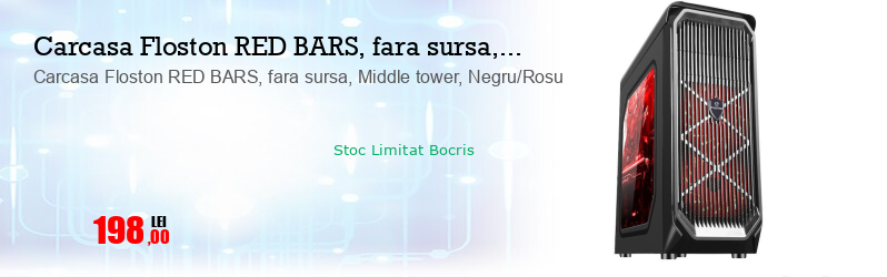Carcasa Floston RED BARS, fara sursa, Middle tower, Negru/Rosu
