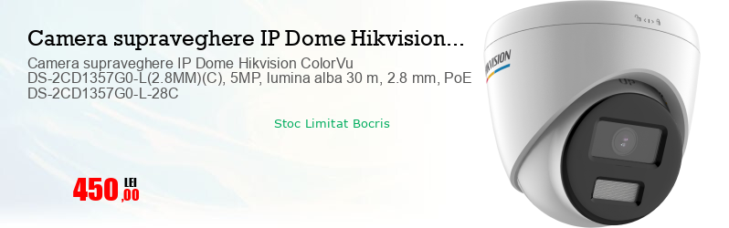Camera supraveghere IP Dome Hikvision ColorVu DS-2CD1357G0-L(2.8MM)(C), 5MP, lumina alba 30 m, 2.8 mm, PoE DS-2CD1357G0-L-28C   