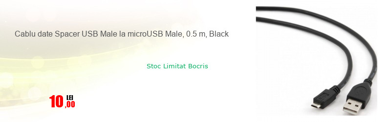 Cablu date Spacer USB Male la microUSB Male, 0.5 m, Black