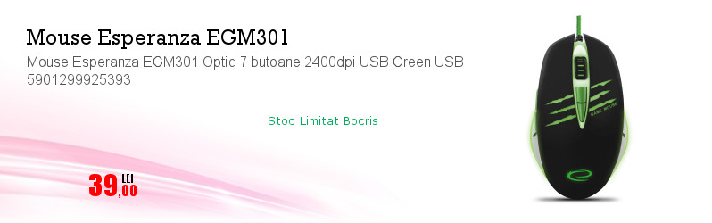 Mouse Esperanza EGM301 Optic 7 butoane 2400dpi USB Green USB 5901299925393