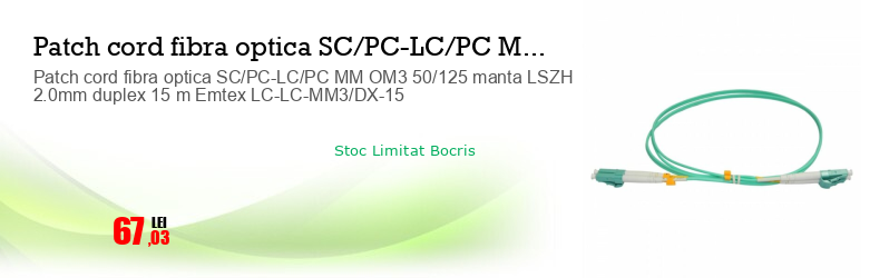 Patch cord fibra optica SC/PC-LC/PC MM OM3 50/125 manta LSZH 2.0mm duplex 15 m Emtex LC-LC-MM3/DX-15