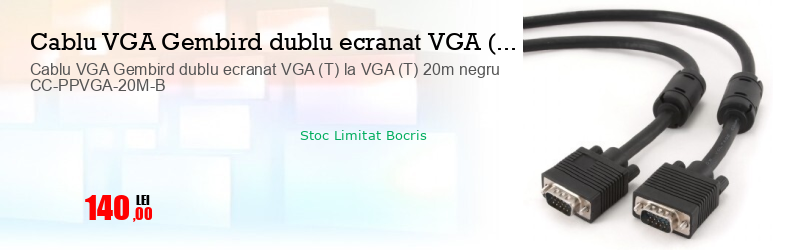 Cablu VGA Gembird dublu ecranat VGA (T) la VGA (T) 20m negru CC-PPVGA-20M-B