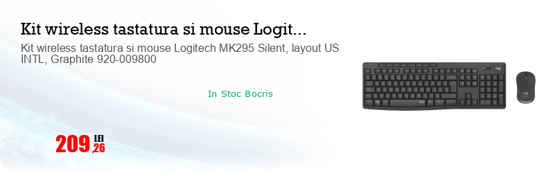 Kit wireless tastatura si mouse Logitech MK295 Silent, layout US INTL, Graphite 920-009800